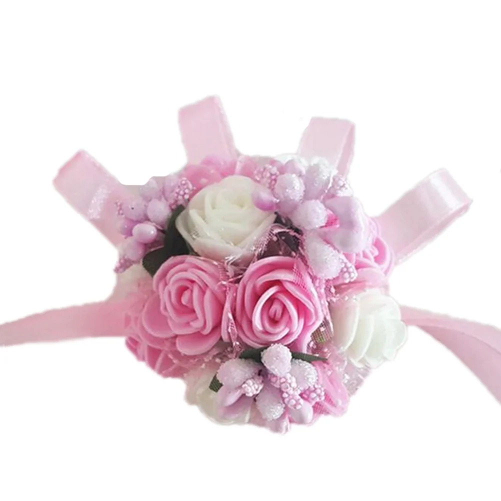 Bracciale da polso con fiore da sposa, braccialetto di perle, rosa, bianco, delicato fiore a mano per matrimonio, ballo di fine anno, ballo, picnic