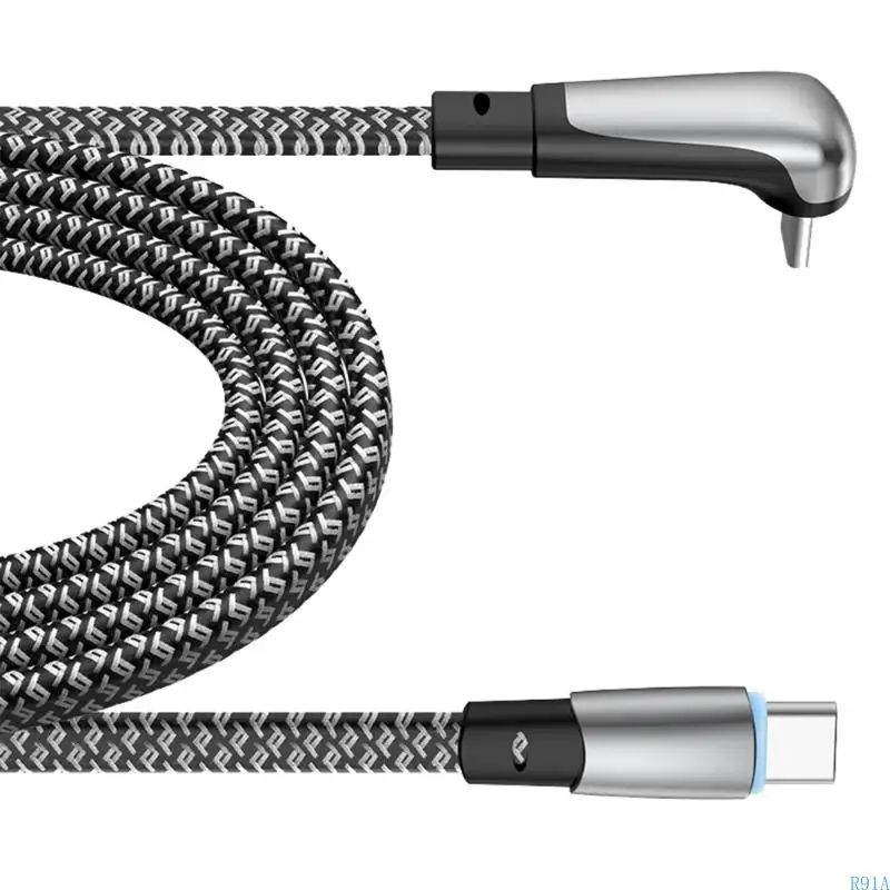 R91A Type C к типу C 90 ° Кабель кабеля локтя быстрая зарядка и передача данных PD60W подачи питания для нескольких устройств