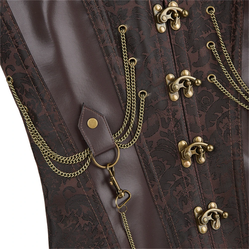 

Готический корсет на шнуровке с завышенной талией для женщин, винтажное бюстье без бретелек с декором-цепочкой, корсет для похудения, нижнее белье и готический формирователь