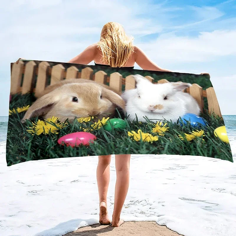 Cute rabbit bath towel wild animal beach towel microfiber shower quick dry swimming cover bathroom travel sport spa bar towels