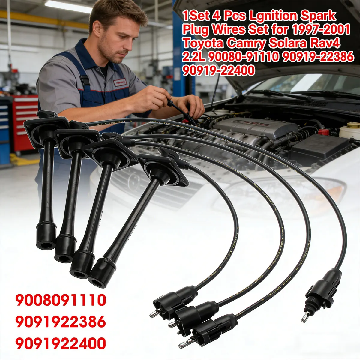 1Set 4 Pcs Lgnition Spark Plug Wires Set for 1997-2001 Toyota Camry Solara Rav4 2.2L 90080-91110 90919-22386 90919-22400