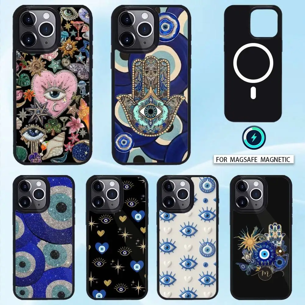 

Lucky Eye Blue Evil Eyes Phone Case Magnetic For iPhone16 15 14 13 12 Pro Max For Magsafe Wireless Charging Cover