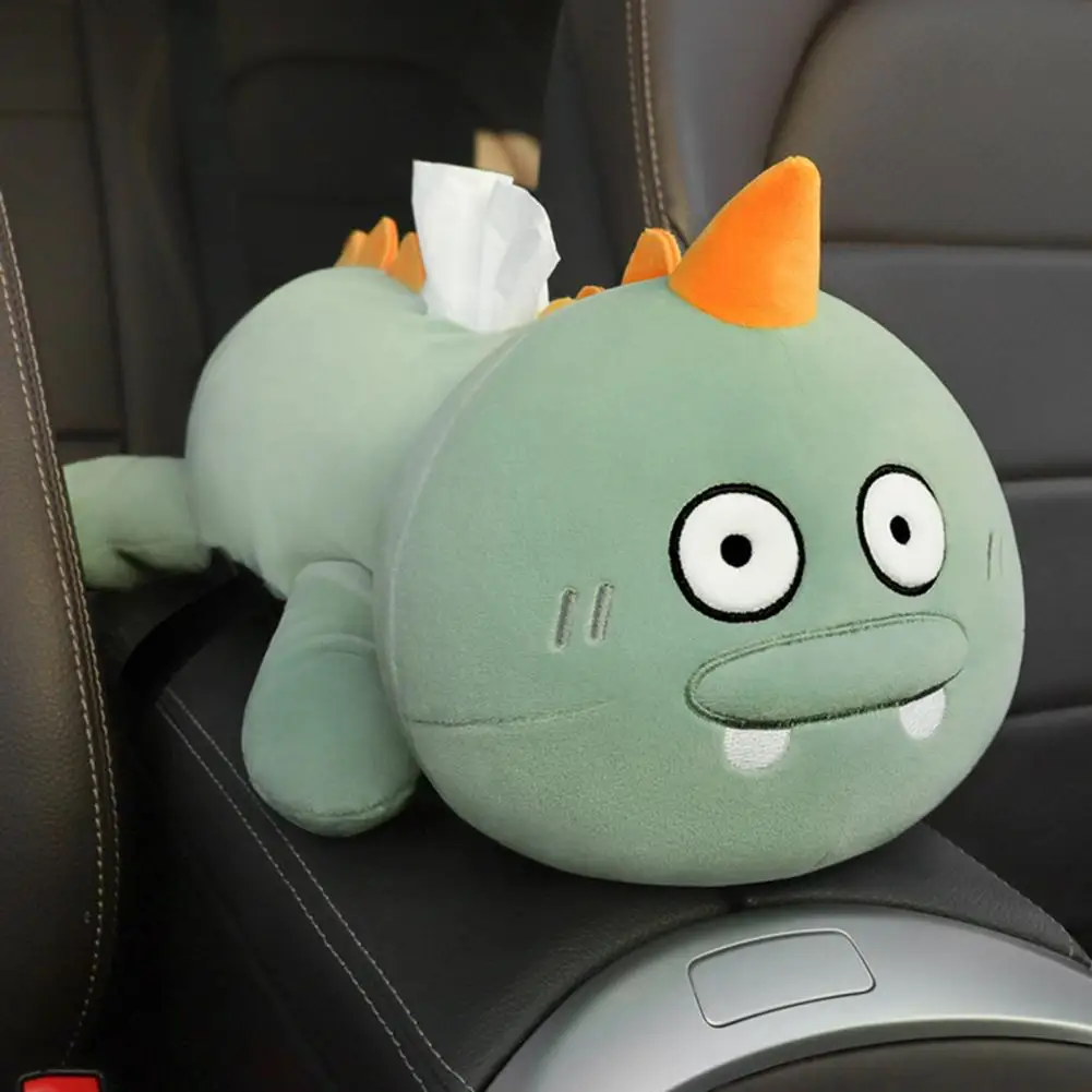 

Car Storage Box with Tissue Dispenser Cute Cartoon Car Tissue Box Holder Soft Plush Decor for Universal Fit Dual-use Armrest