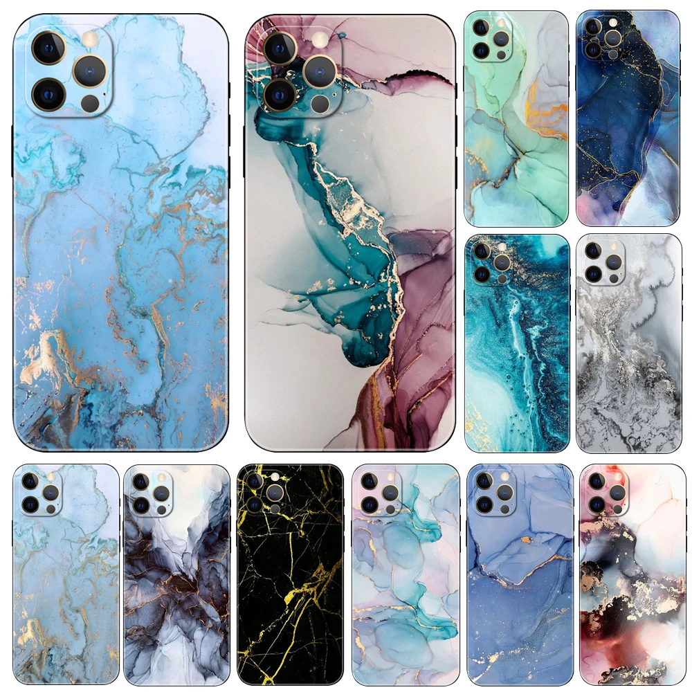 Watercolor Marble Pattern ，phone case for iphone，14 2020se 6 6s 7 8 plus x 10 XR XS 11 12 13 mini pro MAX black tpu back cover