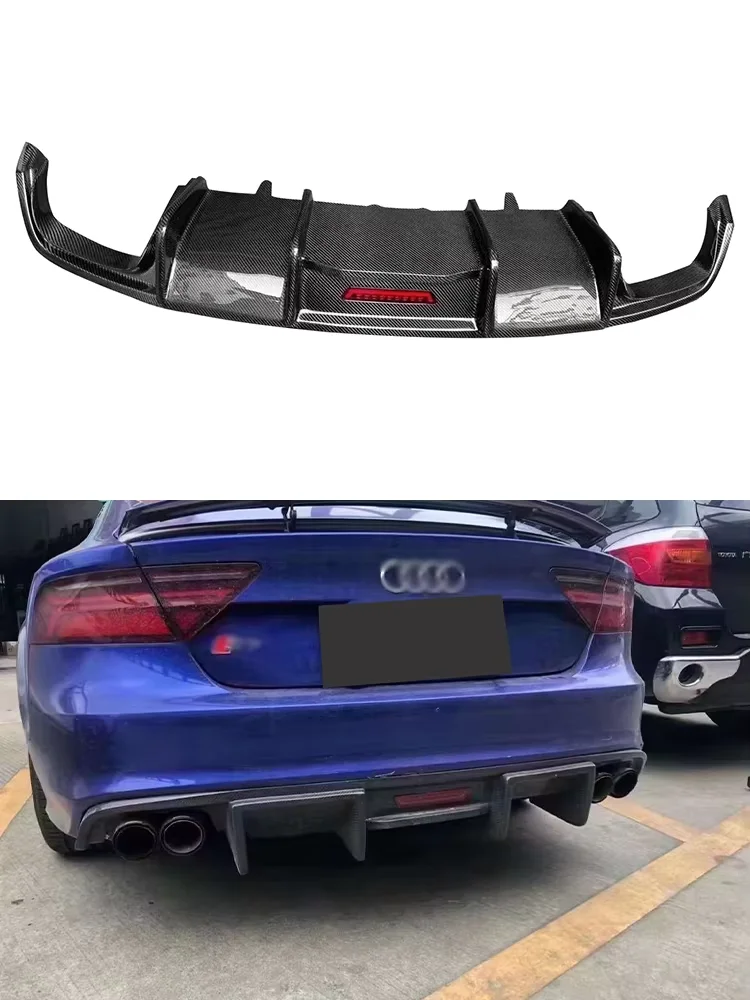 

For Audi A7 C7.5 2016-2018 Regular Carbon Fiber Car Rear Bumper Lip Diffuser Spoiler Parts Back lip KB Style