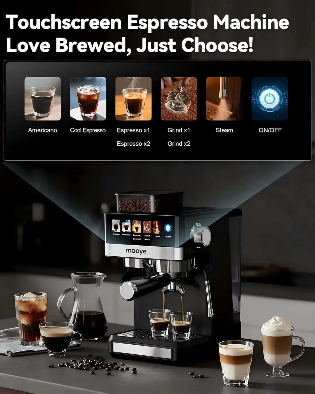 Compact 20-Bar Espresso Machine & Coffee Maker with Built-In Grinder, Steam Milk Frother, and Cold Brew Capability – Ideal for C