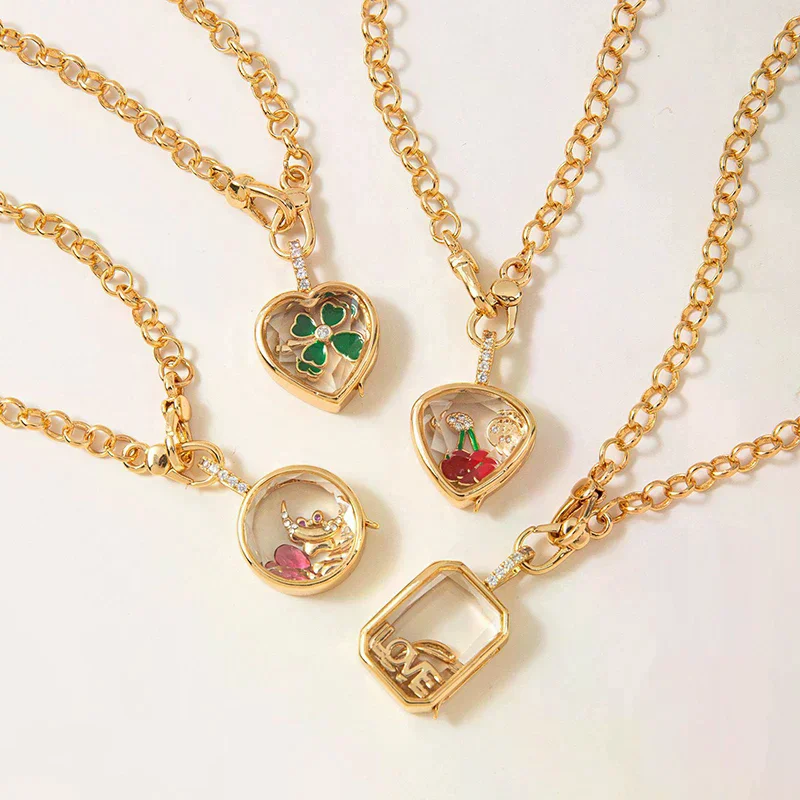 Retro Personality Picture Box Pendant With Openable DIY Pendant Hollow Design Transparent Box Gold-plated Color Preservation