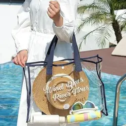 Borsa Tote estiva resistente all'acqua trasparente da 1 pz, chiusura a scatto, grande capacità, borsa cosmetica portatile da viaggio borsa da spiaggia alla moda