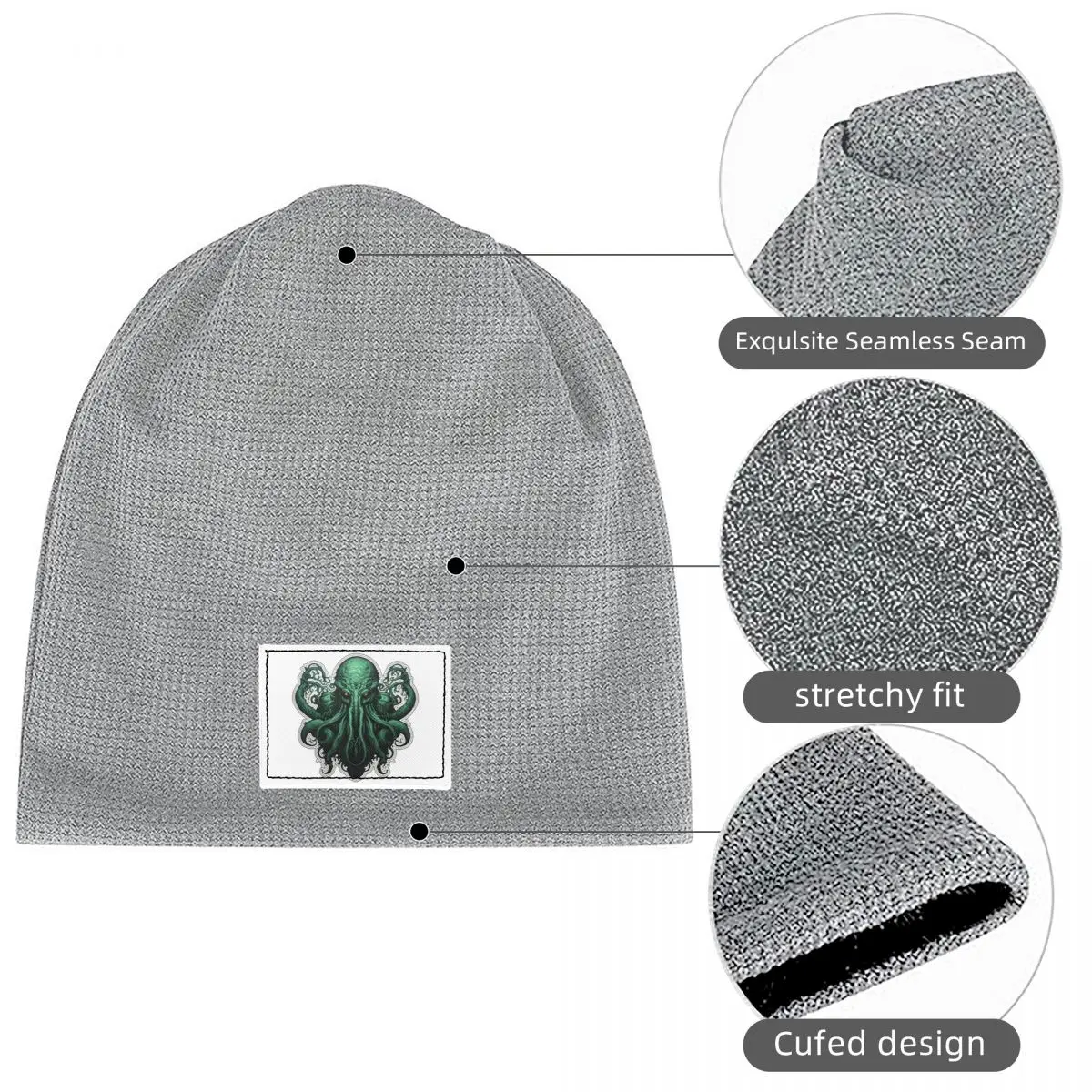 Cool H.P. Lovecraft The Call Of Cthulhu Waffle Knit Fleece Lined Beanie with PU Leather Patch Unisex Warm Winter Soft Cap