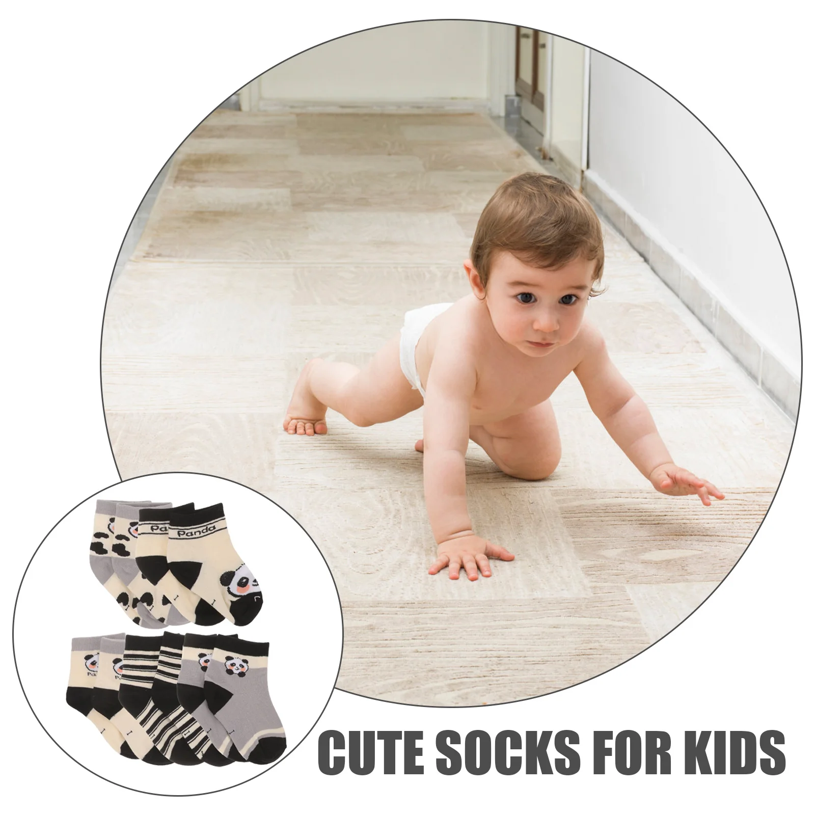 

5Pairs Panda Toddler Socks Mid-Calf Cotton Breathable Elastic for Kids Indoor Casual Cute Socks for Boys Girls