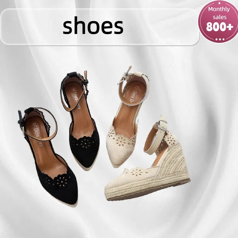 ​ ​ 2025 Sandalias de cuña para mujer, alpargata con punta abierta, tacones, suela de plataforma, zapatos de playa calados para vestidos, vacaciones de verano ​ ​