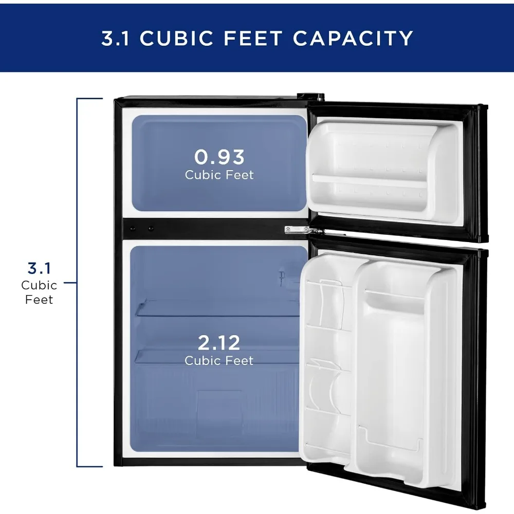 Mini Fridge With Freezer | 3.1 Cubic Ft. | Double-Door Design With Glass Shelves, Crisper Drawer & Spacious Freezer