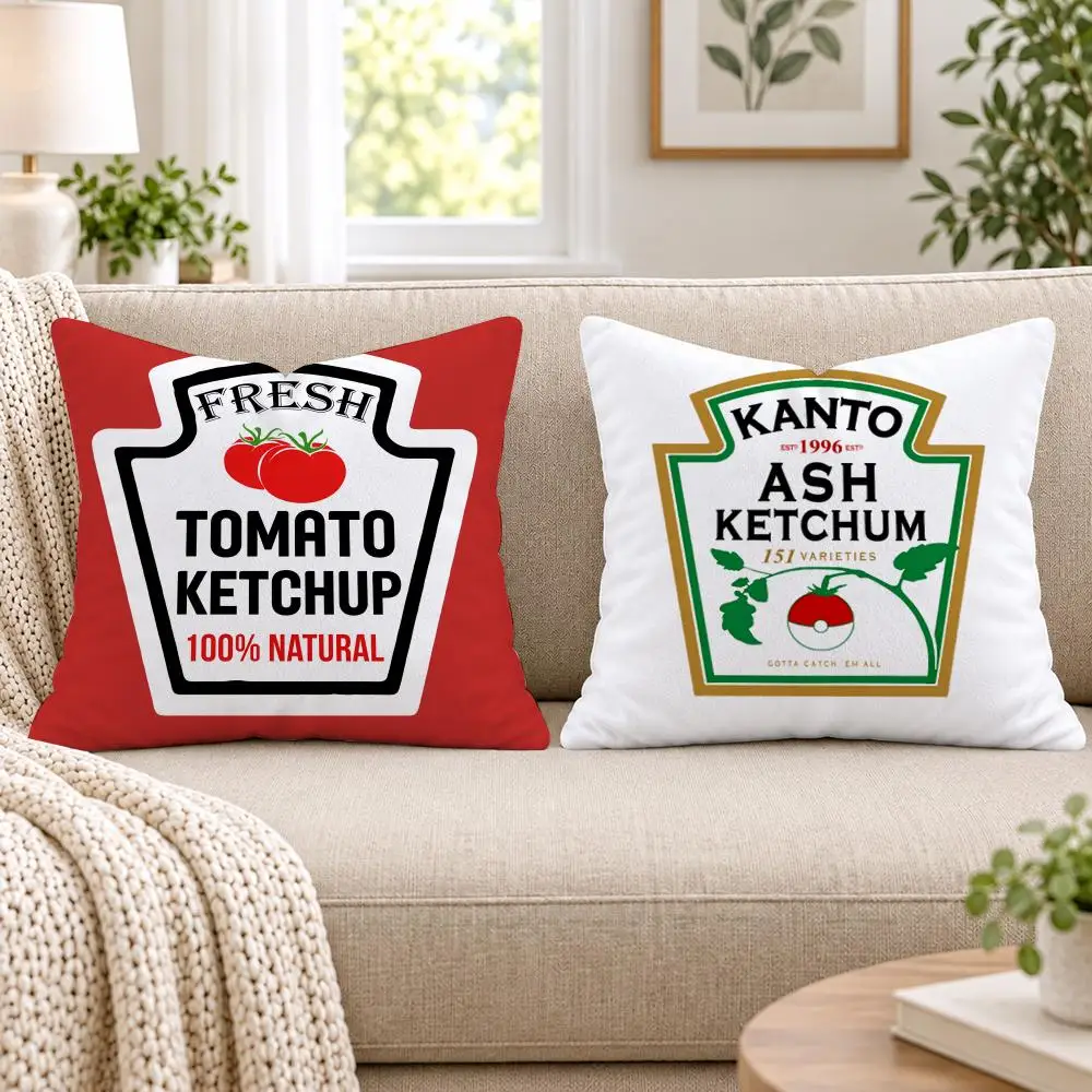 Funny Ketchup Label Cushion Cover Short Plush Double-Sided Printing Sofa Bedroom Pillow Case Aesthetic Home Decor
