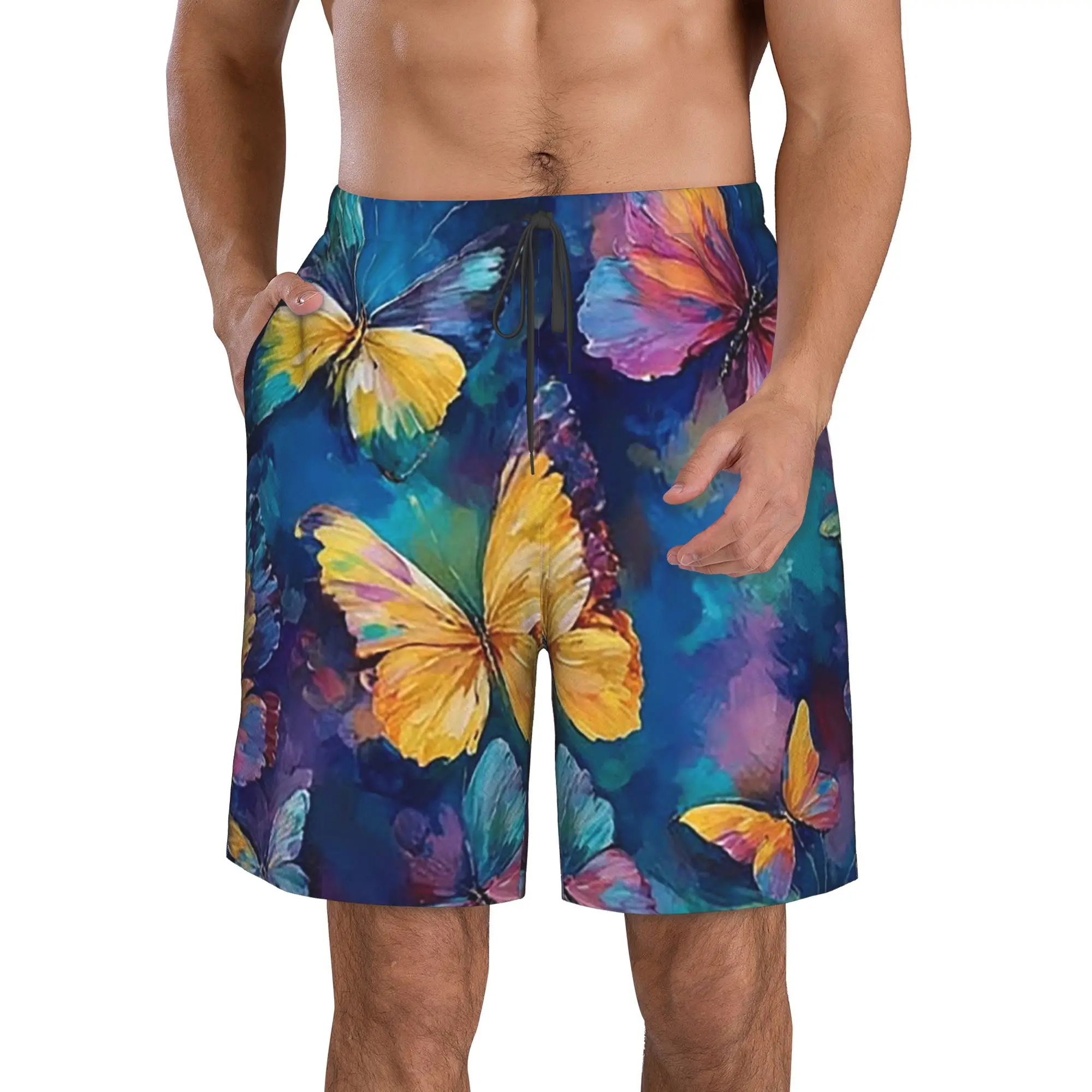 Colorful Butterfly Watercolor Painting Art Trunks Beach Board Shorts Casual Quick Dry Swim Summer Men Pants