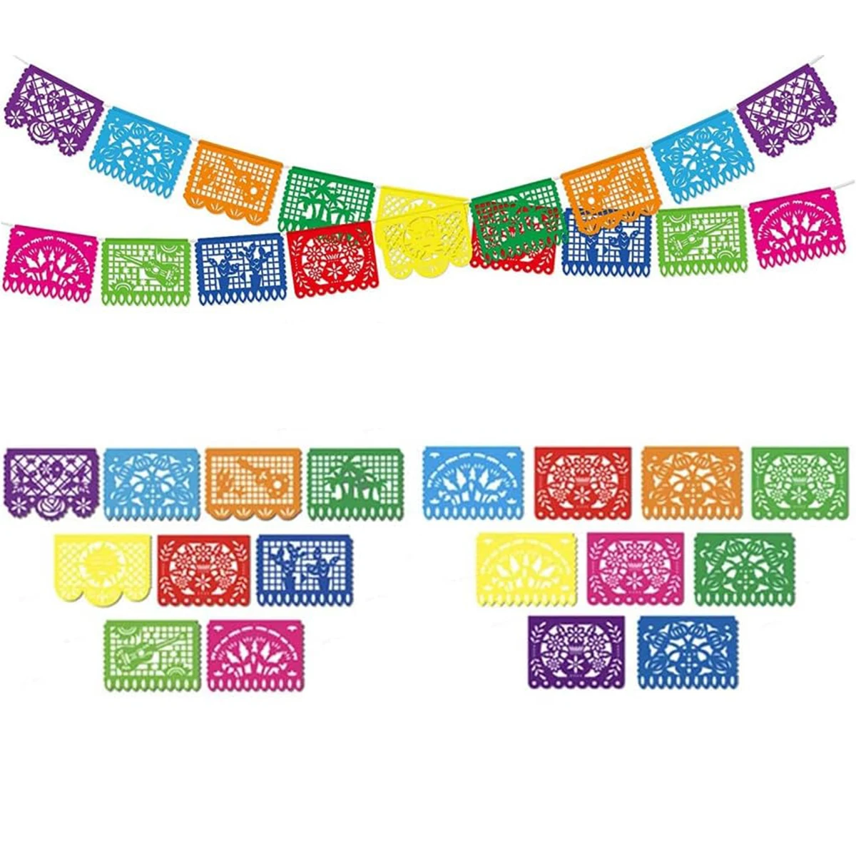 Mexican Day of The Dead Banner Theme Party Favors Decoration Pattern Square Banner Decorated Paper Flag Day of The Dead Supplies