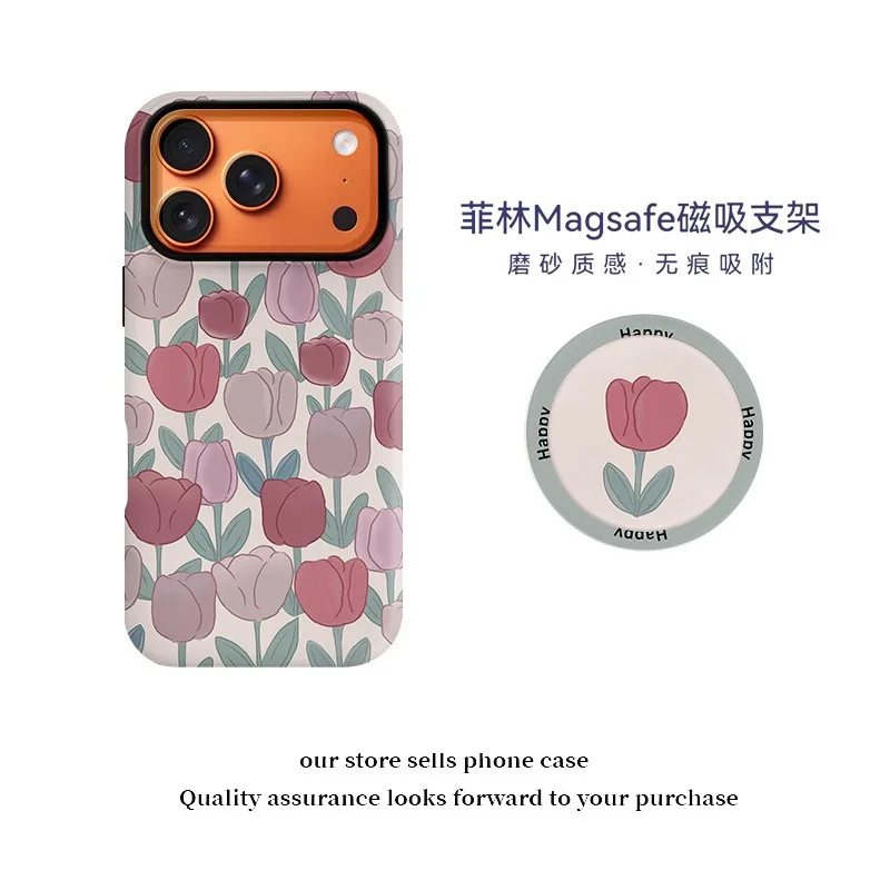 

Ins Pink Purple Tulip Case for IPHONE 17 16ProMax 15 14 13 12 11 PRO 16Plus XR XS SE Acrylic TPU Two in One Magnetic Phone Cases