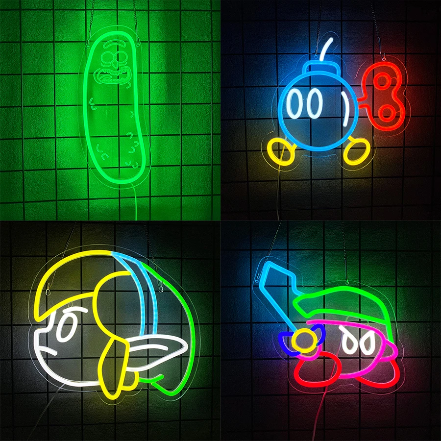 Neon Sign Anime Rick LED Neon Lights for Wall Decor,Bomb LED Sign Anime Decor for Man Cave, Bedroom, Game Room, Pickle Party