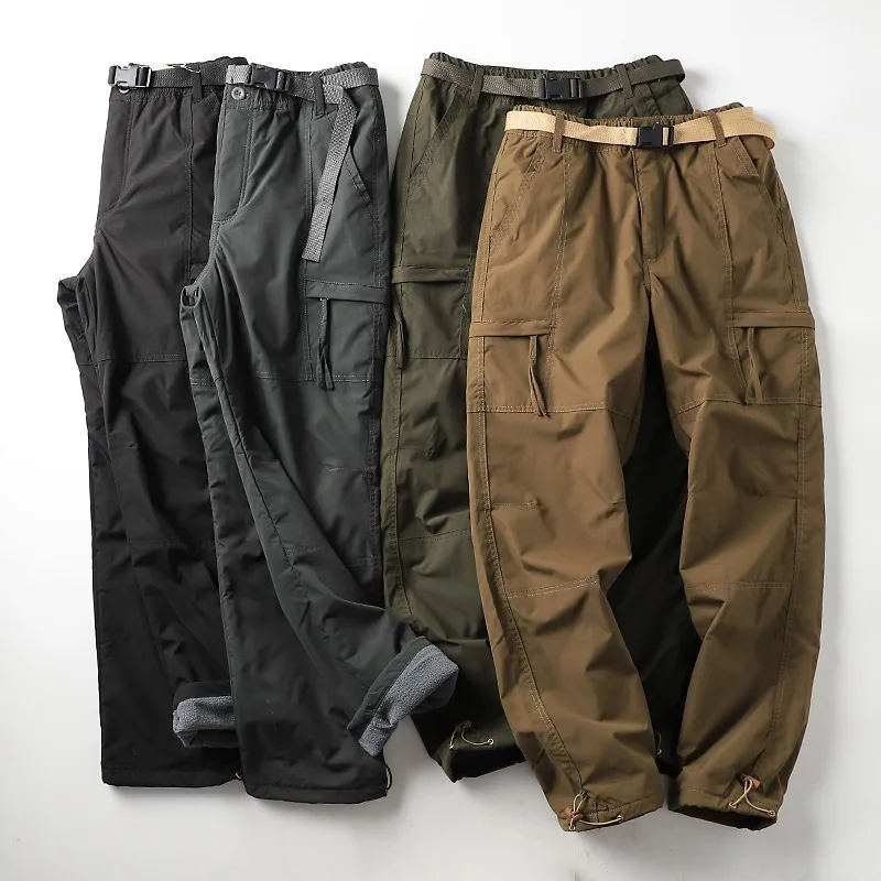 Winterhose für Herren, doppellagig, mit Fleece-Futter, verbesserte wasserabweisende Cargo-Hose, warme, lässige, weite Hose für den Außenbereich – Detail 3