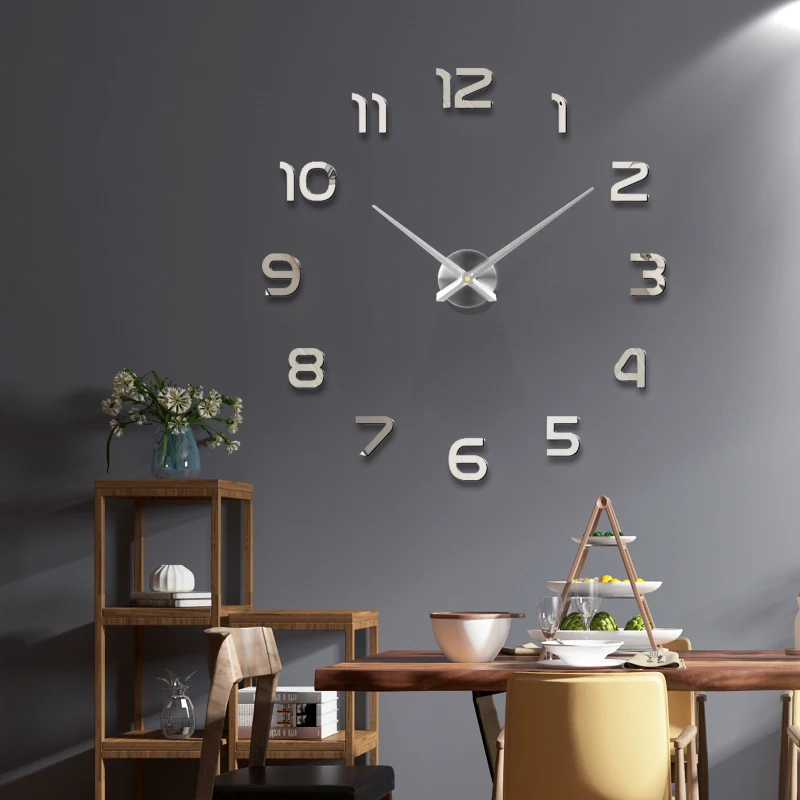 Large Wall Clock Quartz 3D DIY Big Watch Decorative Kitchen Clocks Acrylic Mirror Sticker Oversize Wall Clocks Home Letter Decor