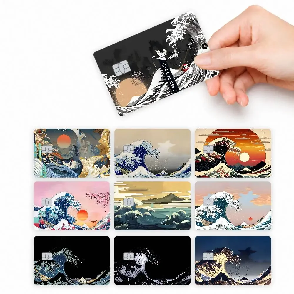 Japan The Great Wave of Kanagawa  4pcs Credit Card Skin Stickers Suitable for Bank  Transit Pass Decorative Cover