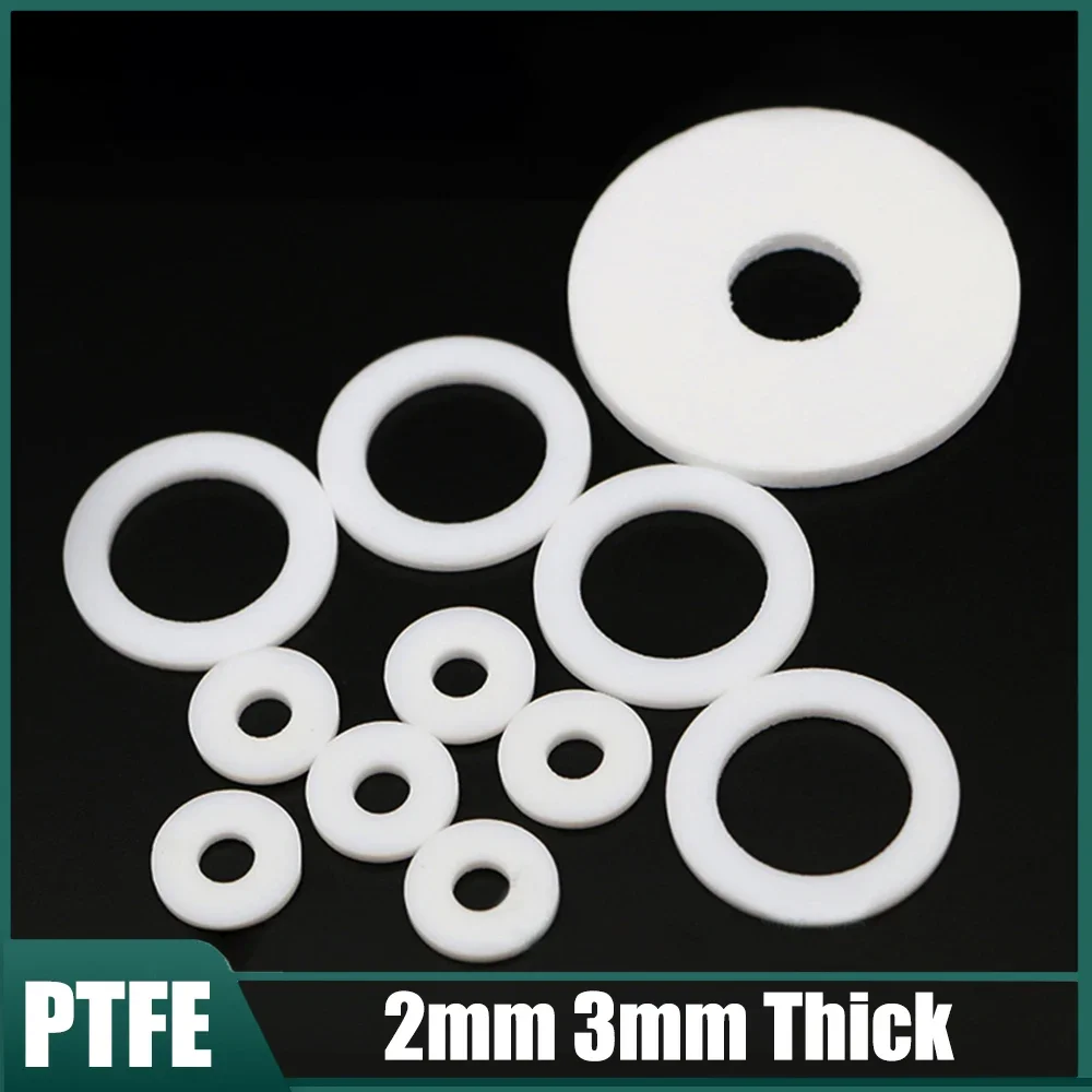 10Pcs PTFE Sealing Rings, 2mm/3mm Thickness, ID 3mm-66mm & OD 8mm-75mm, Flat PTFE O-Ring Gaskets for Industrial, Plumbing