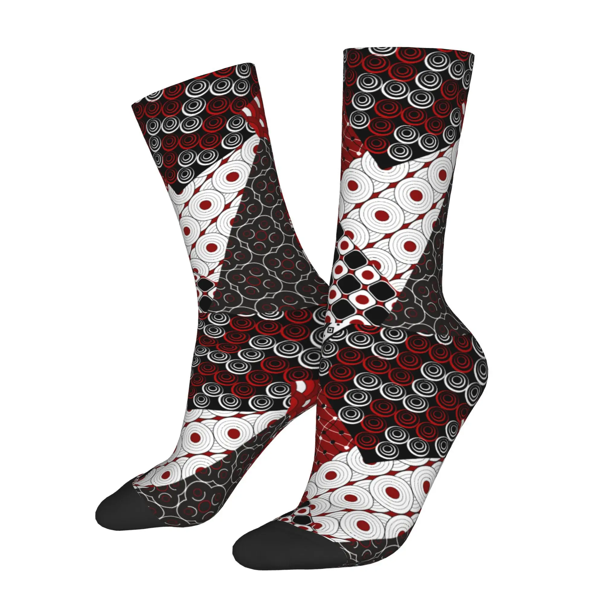 1pc Red Patchwork Design with Geometric Motifs Printed Men's Socks  Novelty Hip Hop Harajuku Pattern Crew Sock Casual Gift