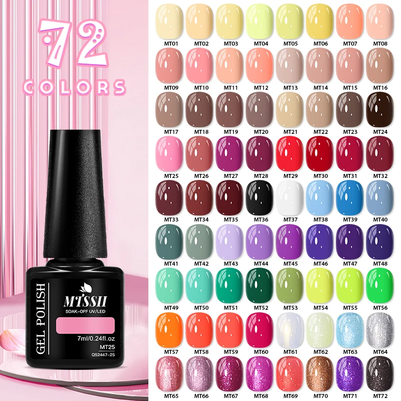 Mtssii 7ml Gel Nail Polish 72 Colors Nail Gel Polish For All Season Colorful Gel Soak Off UV LED Gel Nail Art DIY Design Varnish