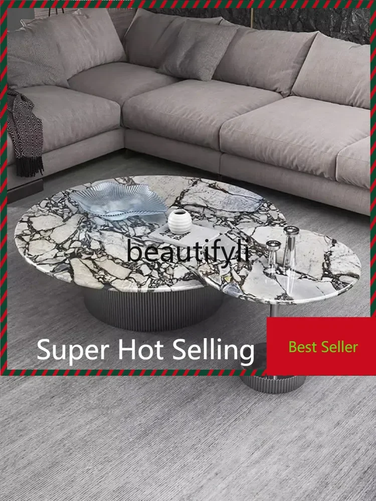 

Marble size round stainless steel high-end luxury stone round coffee table combination G1218