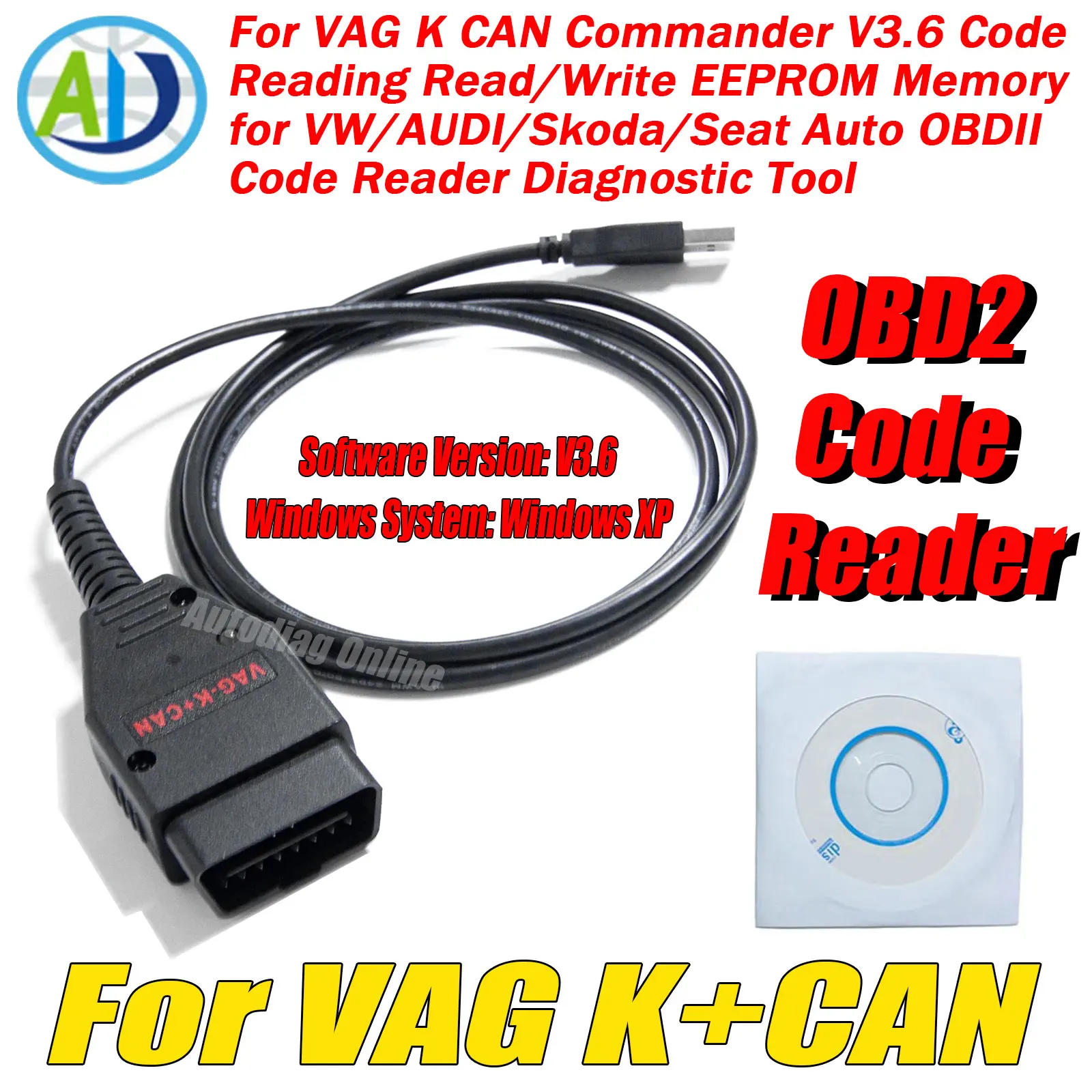 

Для VW/AUDI/Skoda/Seat Auto OBD2 считыватель кодов диагностический кабель для VAG K CAN Commander V3.6 считывание кодов/запись памяти EEPROM