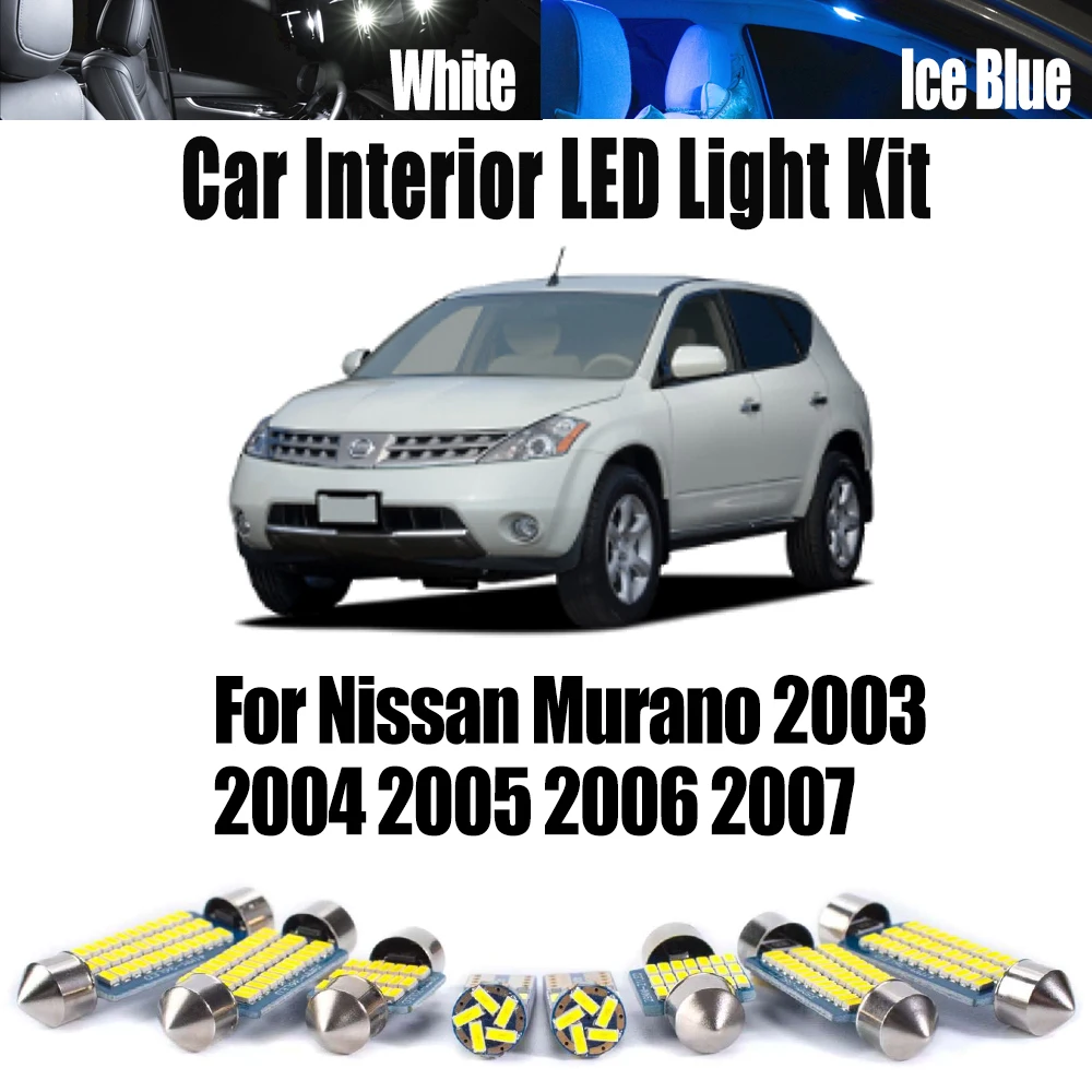 

13Pcs Canbus For Nissan Murano 2003 - 2006 2007 Car LED Interior Light Kit License Plate Courtesy Reading Map Dome Trunk Bulb