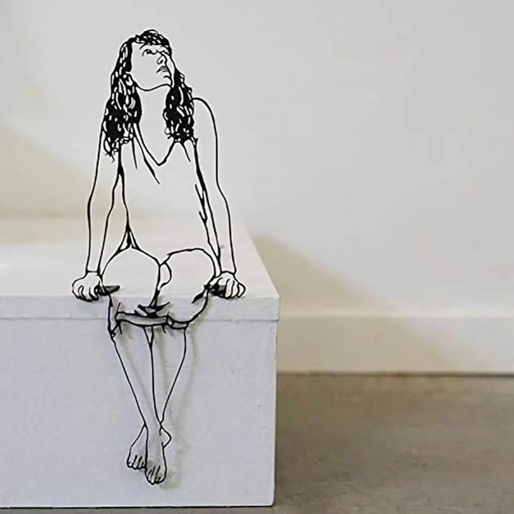 Engraving Figure Sculpture Elegant Wrought Iron Vivid Metal Figurines 2D Woman Garden