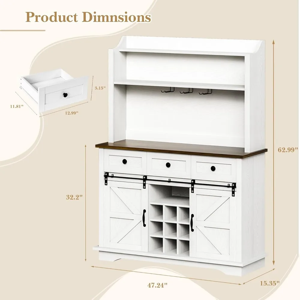 Kaffee bar 3-stufiger Stall, 47 ''Küche Kaffee bar 3 Schubladen, Kaffee bar Station 3 Glas halter, Weinbar Schrank