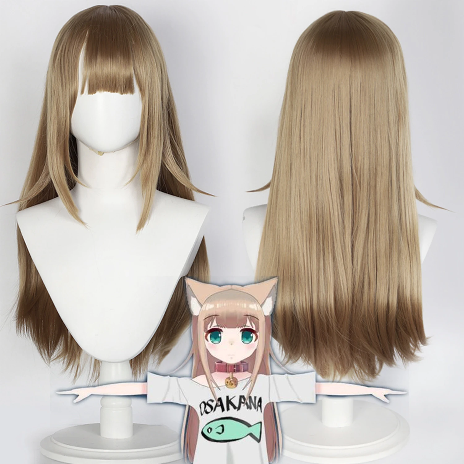

40 Yuanjia Cat Cos Wig Soybean Powder Simulation Scalp Hair Matte High Temperature Wire，Synthetic Cosplay Wig For Girl