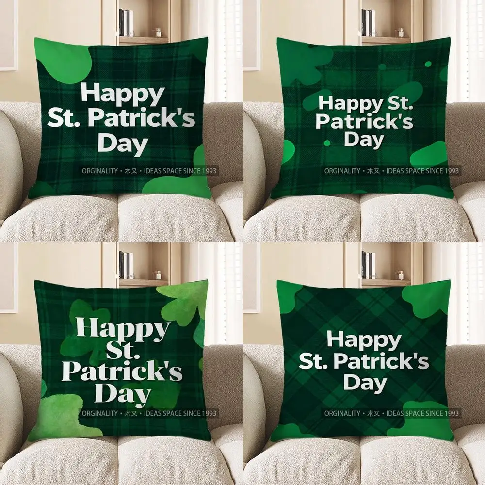 

2D чехол для подушки с рисунком в клетку «С Днем Святого Патрика», подходит для дивана, спальни, автомобиля, наволочки