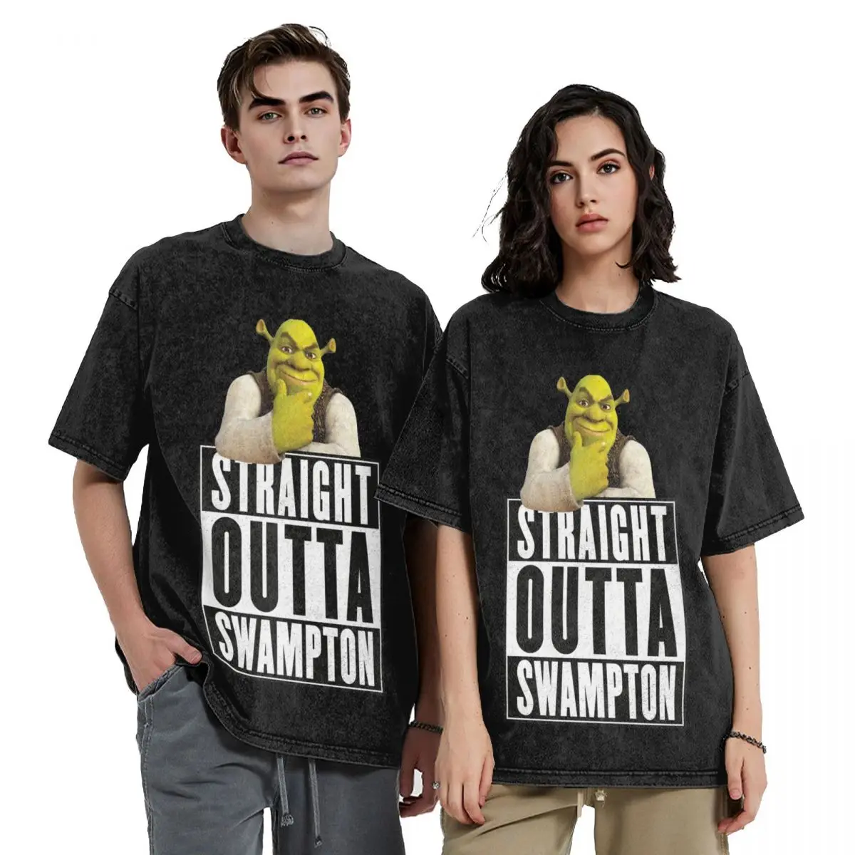 Printed Shreks Straight Outta Swampton Shirt Merch Men Women Funny Washed Tees Harajuku T-shirts