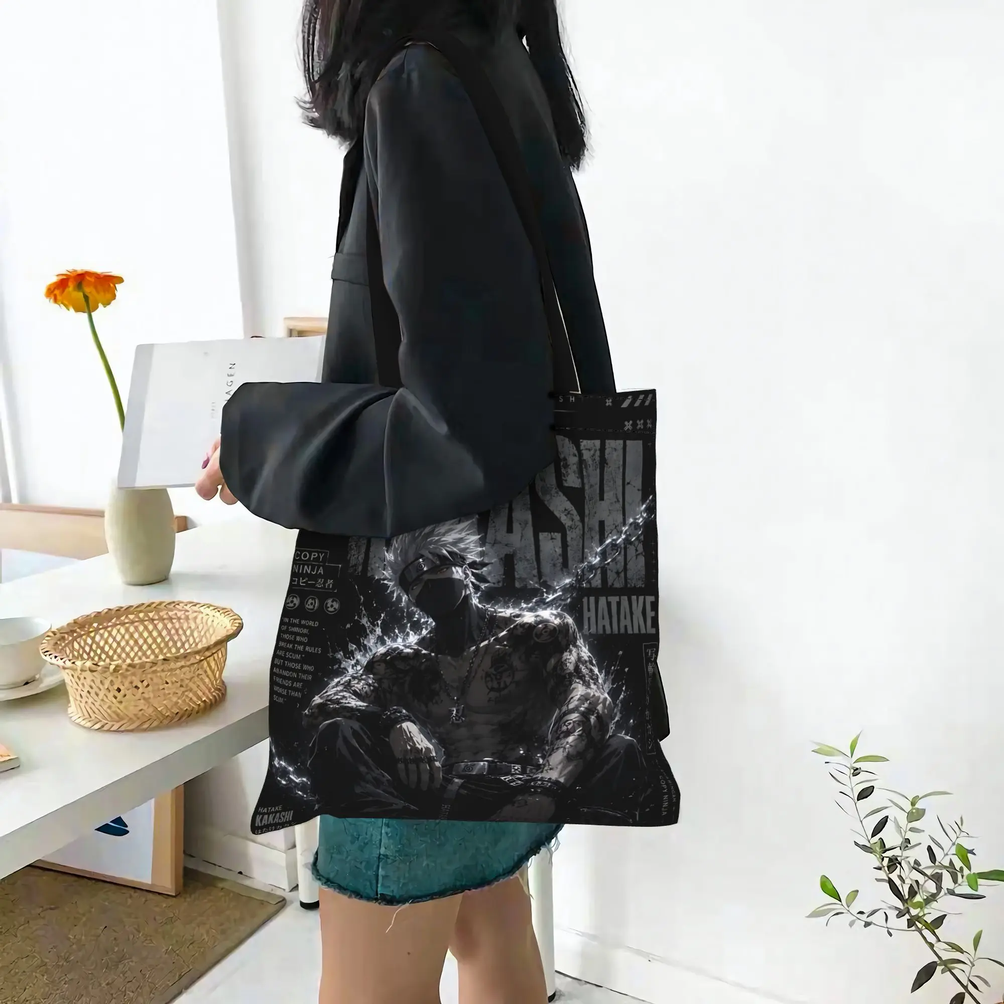 Customized Naruto Anime Theme Women's Bag Shopping Bag Reusable Double Sided Canvas Tote Bag Shoulder kakashi Handbag
