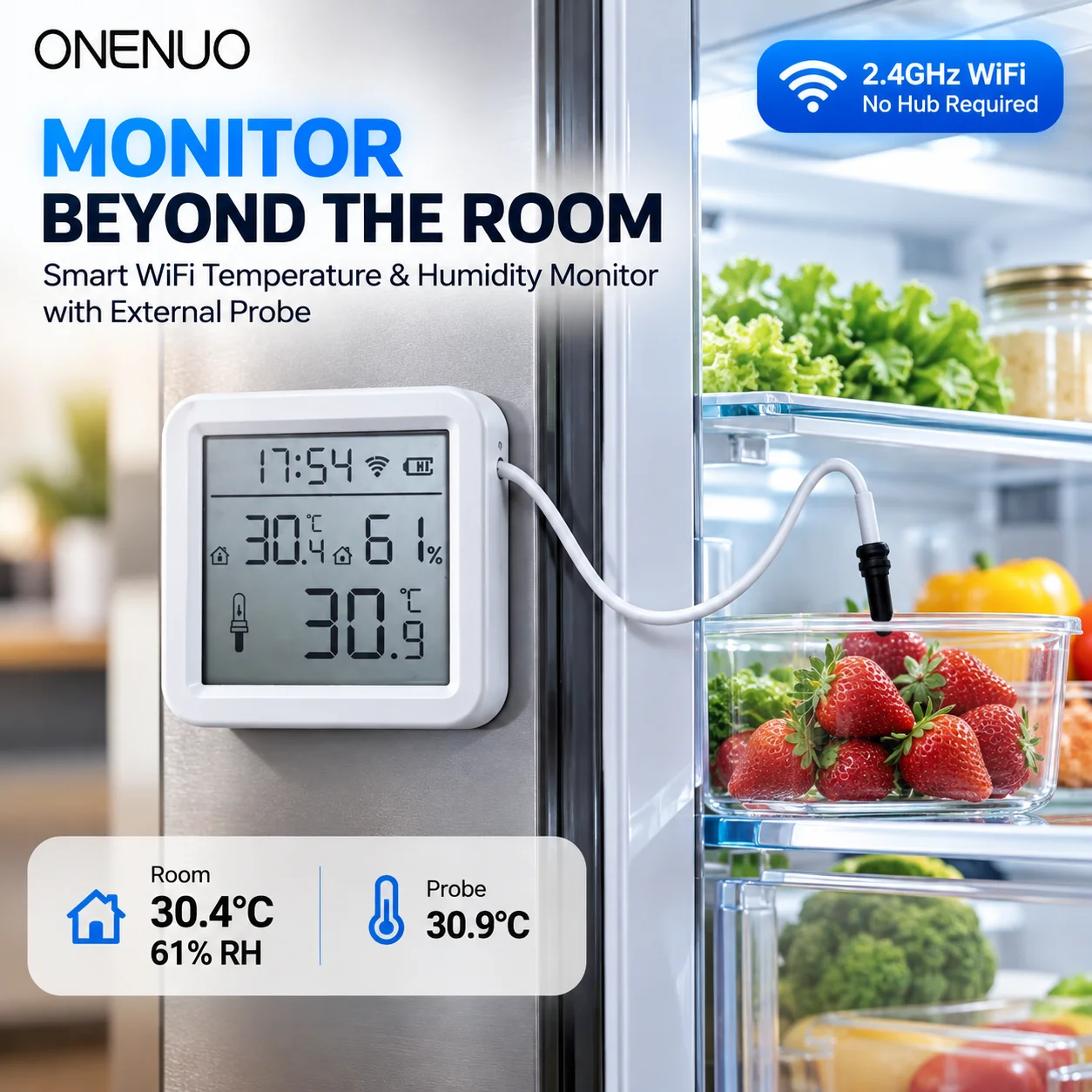 Indoor&Outdoor Tuya WiFi Temperature Humidity Sensor APP Check Home Thermometer Compatible For Alexa Google Home Voice