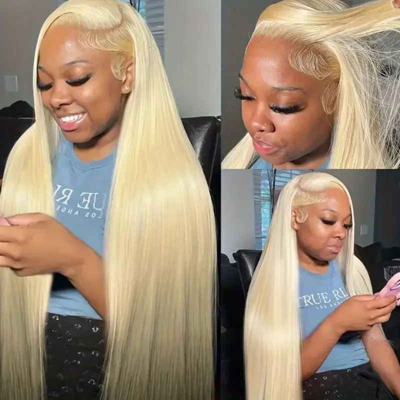 180 Density 613 Blonde 13x4 HD Lace Frontal Wig 34 Inches Straight Transparent Pre-plucked Brazilian For Women