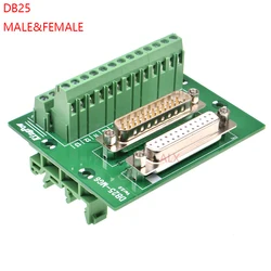 1pcs Db25 Male Female Socket To Terminal Block Adapter Pcb Board D-Sub 25pin Connector Converter Din Rail Mounting