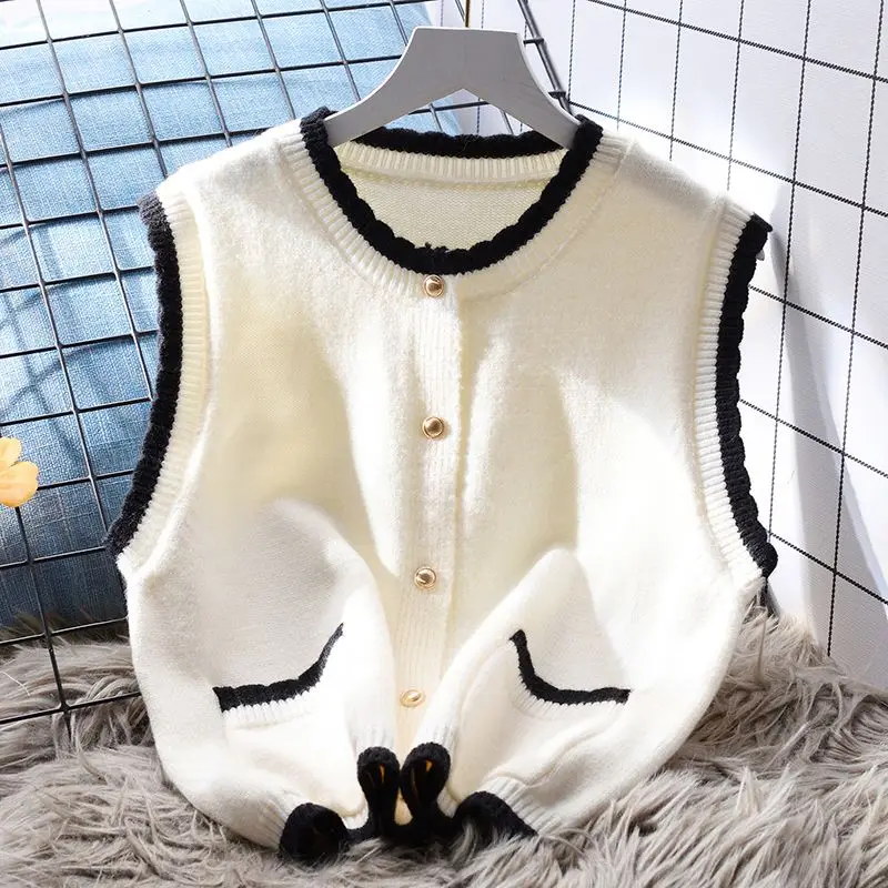 

Knitted Sweater Vests Women Solid Casual Vintage Knitwear Elegant Sleeveless New Arrival Chic Autumn Winter Warm Fashion R299