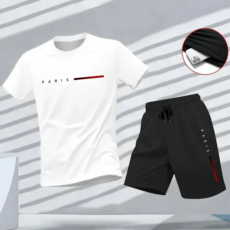 

2026 New Arrival Men's Tracksuit Paris Print T-shirt and Quick-dry Shorts Spring Summer Male Daily Casual Sporty Jogging Suit