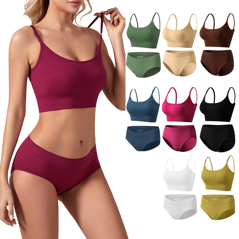 Frans Ondergoed Vrouwen Verzamelen Zonder Beugel Plus Maat Bh Oefening Yoga Halter Beauty Vest Sexy Slips Set