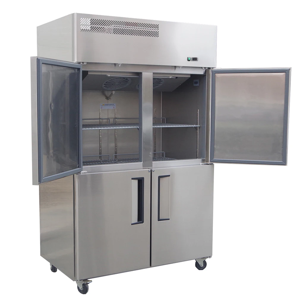 Professional four-door stainless steel commercial kitchen refrigerator equipment for food service and refrigeration