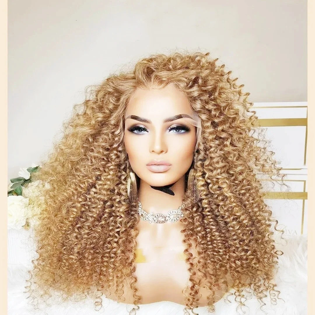 Honey Blonde Loose Deep Wave Lace Frontal Wigs 13X4 HD Curly Lace Front Wig Synthetic And Blend Dirty Blonde Cosplay for Wemon