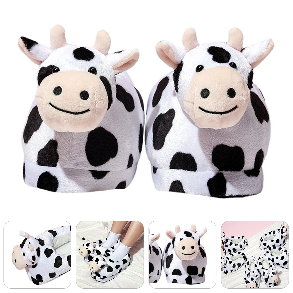 

Cozy Slippers Cow Fluffy Indoor Floor Shoes Cotton Animal Shaped Warm-keeping Anti-skid Couples Footwear Miss