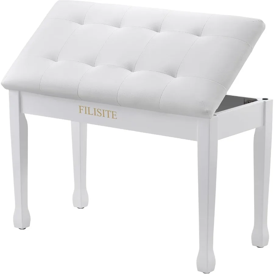 

Дуэтная скамейка для фортепиано с местом для хранения, деревянный табурет для фортепиано с водонепроницаемой мягкой подушкой, скамейка для туалетного столика, гостиной, спальни, белый