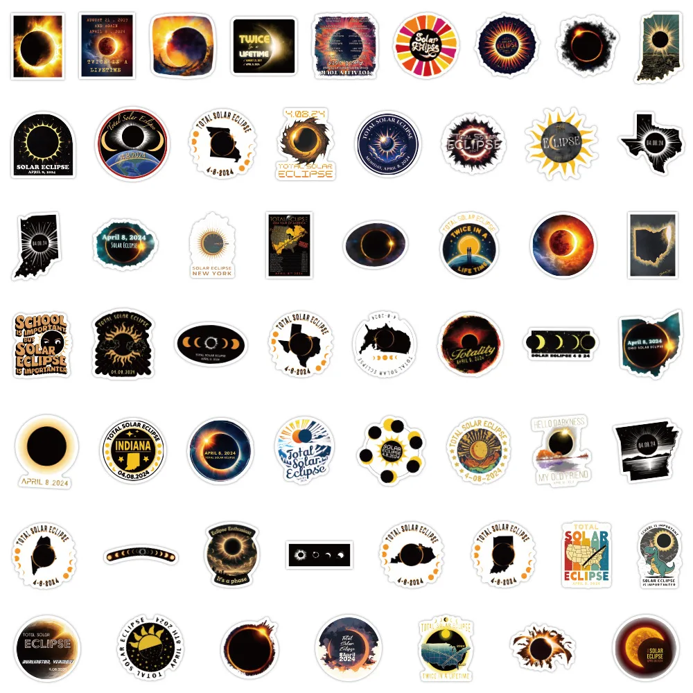 55PCS Cartoon Solar Eclipse Creative Sticker Decorative Suitcase Water Cup Computer Waterproof