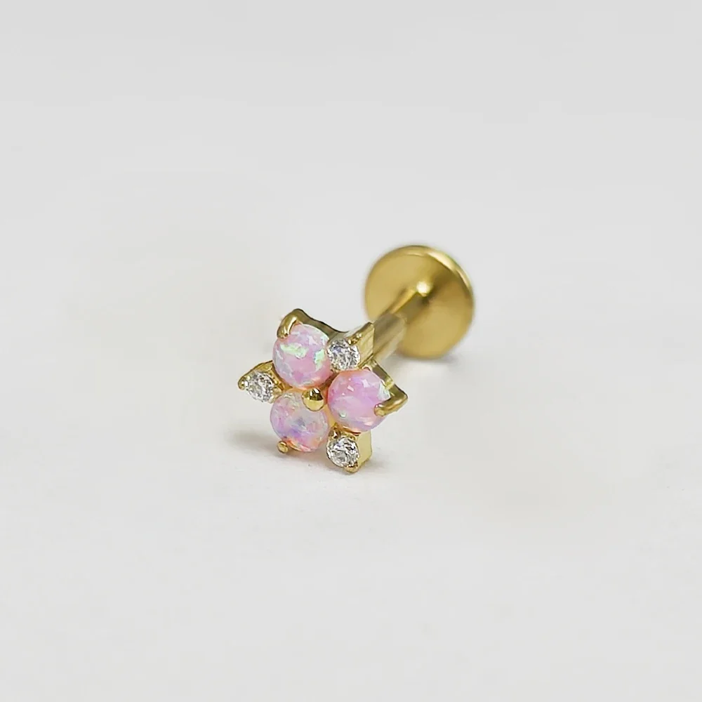 Zircon and Opal Titanium Piercing Ear Studs, 16G