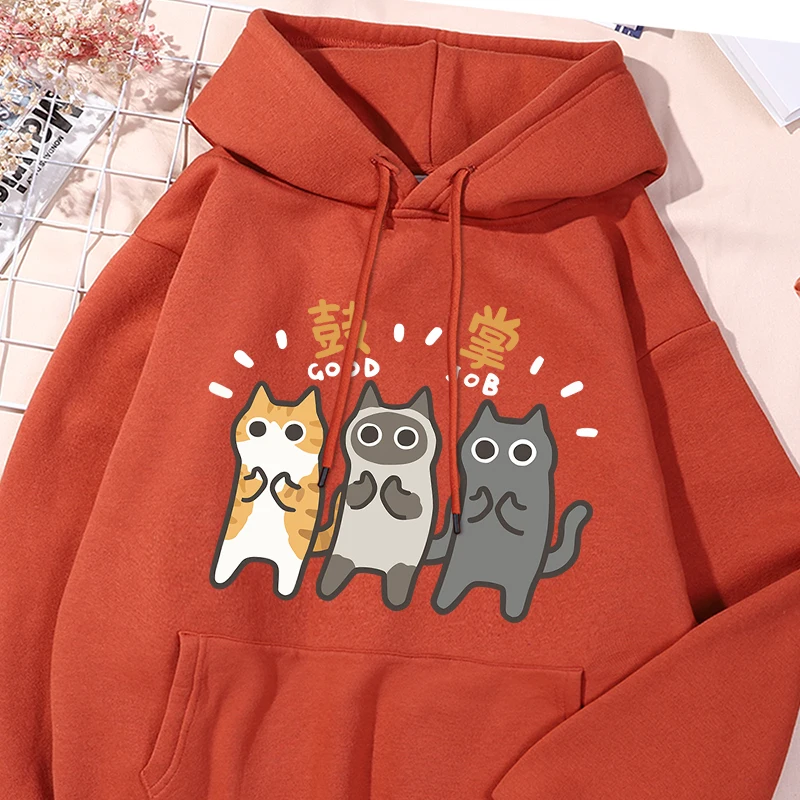 

Applause Cats Good Job Printing Hoodies Men Comfortable Fleece Hoodie Street Fashion Sweatshirts Autumn Warm Comfortable Clothes