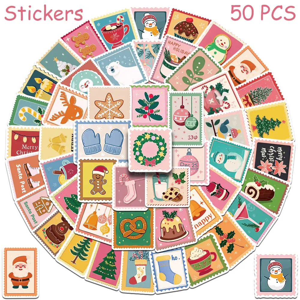 50 stücke Weihnachten Stempel Graffiti Aufkleber Aufkleber Für Telefon Brief Sammelalbum Koffer Skateboard DIY Cartoon Wasserdichte Aufkleber – Detail 7